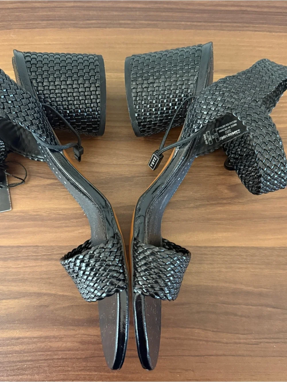 Zara Black Braided-Strap Heeled Sandals